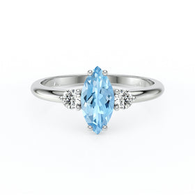 Bague trilogie aigue-marine et diamant Coucher de Soleil - 11