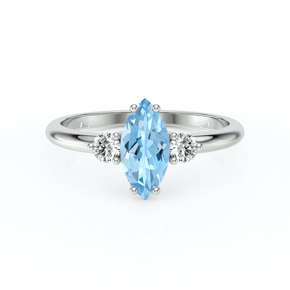 Bague trilogie aigue-marine et diamant Coucher de Soleil - 11