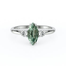 Bague trilogie saphir vert et diamant Coucher de Soleil - 11