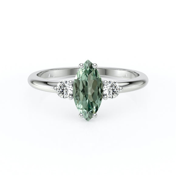 Bague trilogie saphir vert et diamant Coucher de Soleil - 11