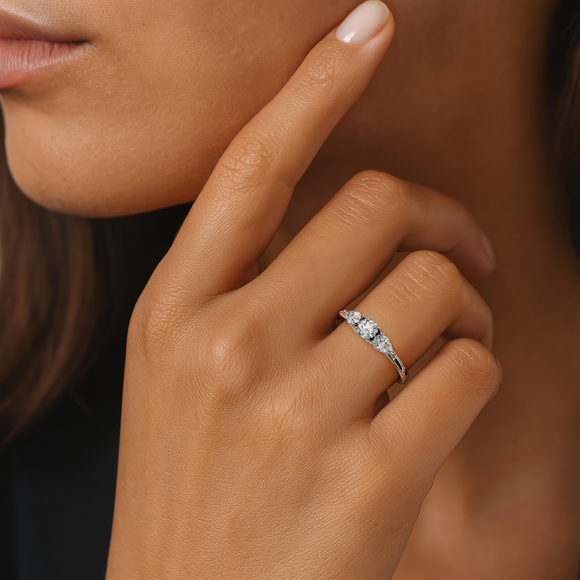 Bague trilogie émeraude et diamant Coucher de Soleil - 5