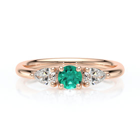 Bague trilogie émeraude et diamant Coucher de Soleil - 5