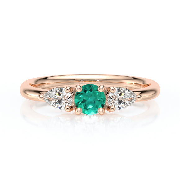 Bague trilogie émeraude et diamant Coucher de Soleil - 5