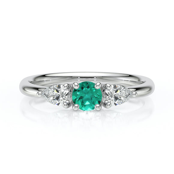 Bague trilogie émeraude et diamant Coucher de Soleil - 5