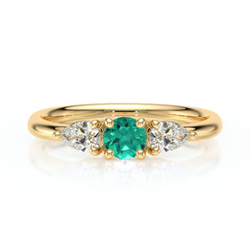 Bague trilogie émeraude et diamant Coucher de Soleil - 5