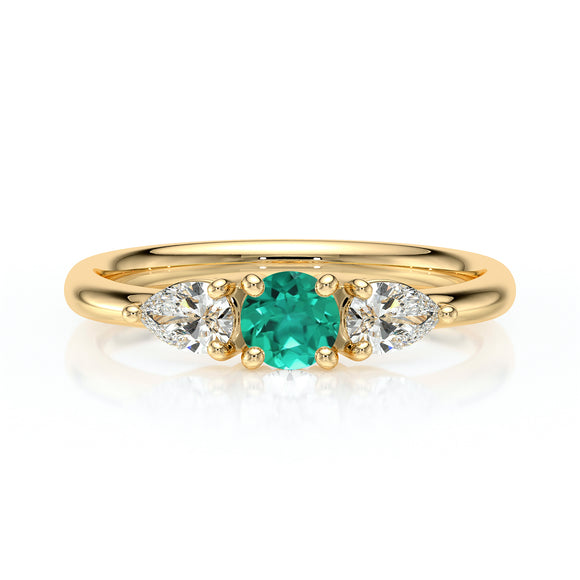 Bague trilogie émeraude et diamant Coucher de Soleil - 5