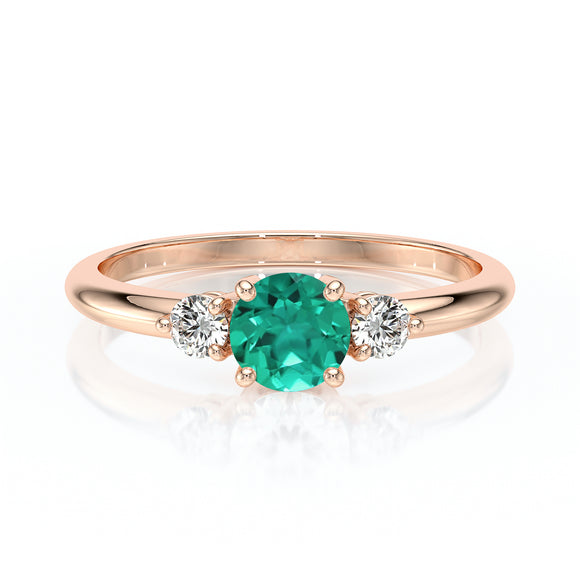 Bague trilogie émeraude et diamant Coucher de Soleil - 6