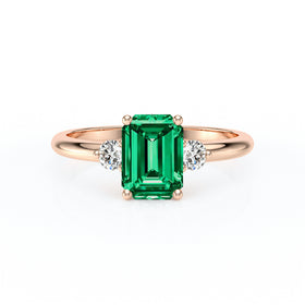 Bague trilogie émeraude et diamant Coucher de Soleil - 10