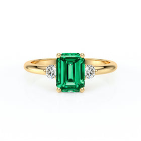 Bague trilogie émeraude et diamant Coucher de Soleil - 10