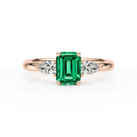 Bague trilogie émeraude et diamant Coucher de Soleil - 16