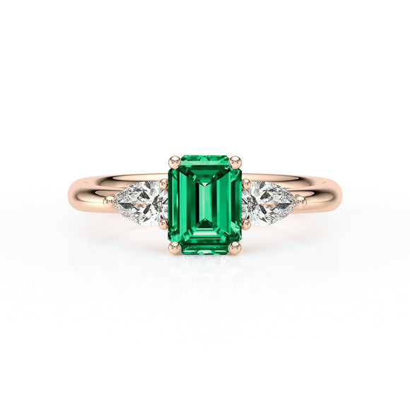 Bague trilogie émeraude et diamant Coucher de Soleil - 16