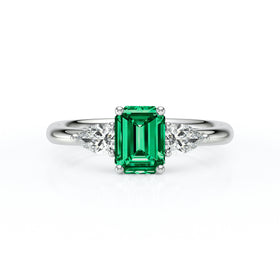 Bague trilogie émeraude et diamant Coucher de Soleil - 16