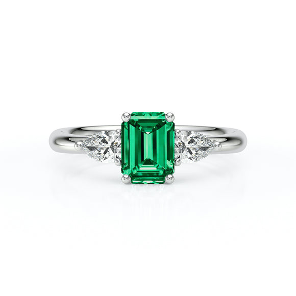 Bague trilogie émeraude et diamant Coucher de Soleil - 16
