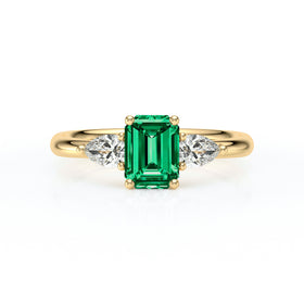 Bague trilogie émeraude et diamant Coucher de Soleil - 16