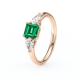 Bague trilogie émeraude et diamant Coucher de Soleil - 17