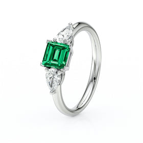 Bague trilogie émeraude et diamant Coucher de Soleil - 17