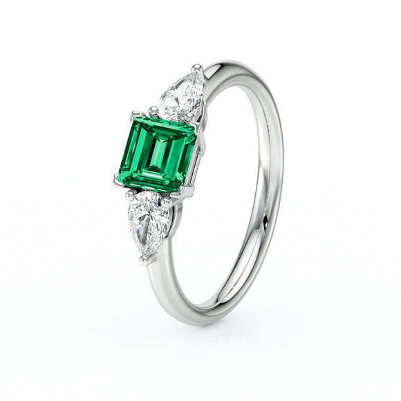 Bague trilogie émeraude et diamant Coucher de Soleil - 17