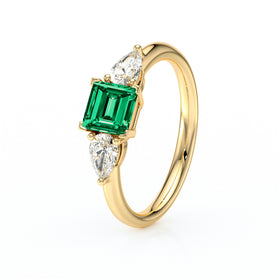 Bague trilogie émeraude et diamant Coucher de Soleil - 17
