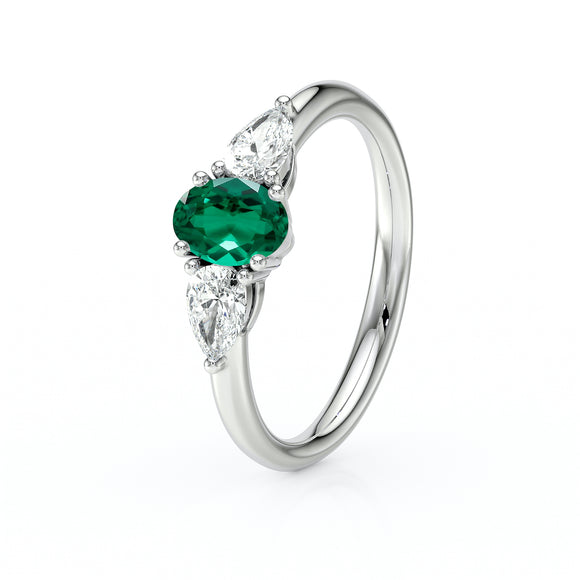 Bague trilogie émeraude et diamant Coucher de Soleil - 18