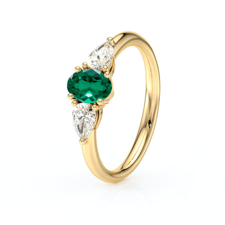 Bague trilogie émeraude et diamant Coucher de Soleil - 18