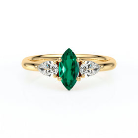 Bague trilogie émeraude et diamant Coucher de Soleil - 19