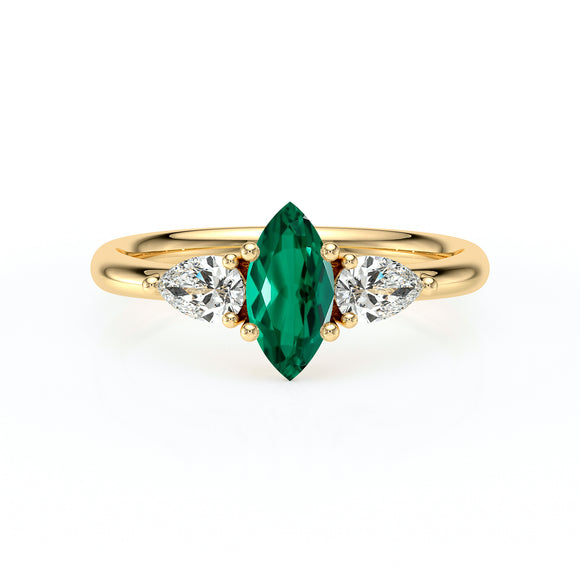 Bague trilogie émeraude et diamant Coucher de Soleil - 19