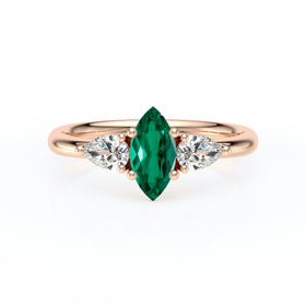 Bague trilogie émeraude et diamant Coucher de Soleil - 19