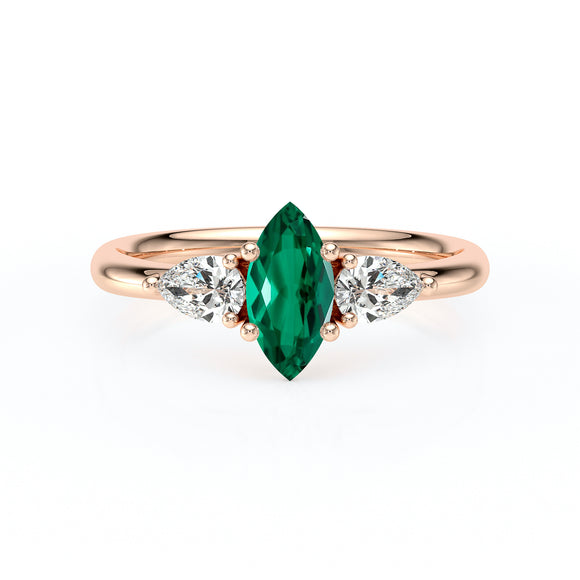 Bague trilogie émeraude et diamant Coucher de Soleil - 19