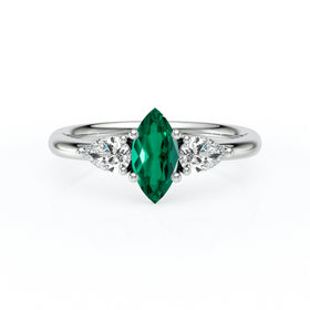 Bague trilogie émeraude et diamant Coucher de Soleil - 19