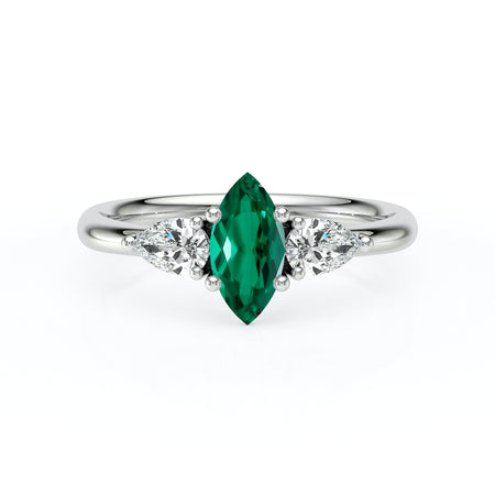 Bague trilogie émeraude et diamant Coucher de Soleil - 19