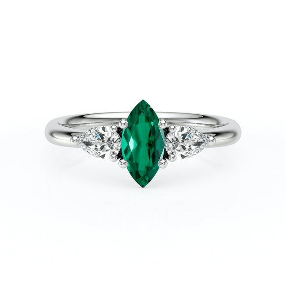 Bague trilogie émeraude et diamant Coucher de Soleil - 19