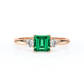 Bague trilogie émeraude et diamant Coucher de Soleil - 8