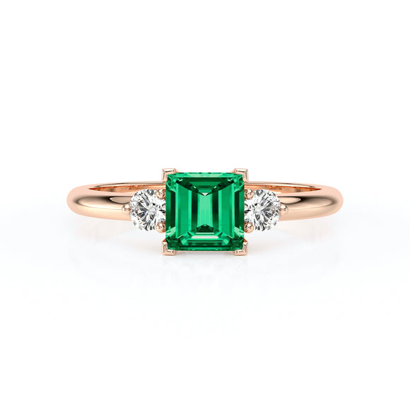 Bague trilogie émeraude et diamant Coucher de Soleil - 8