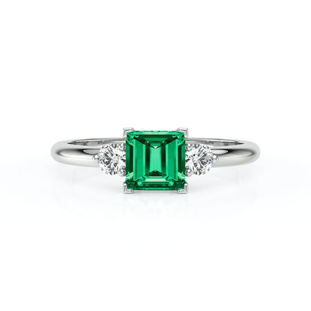 Bague trilogie émeraude et diamant Coucher de Soleil - 8