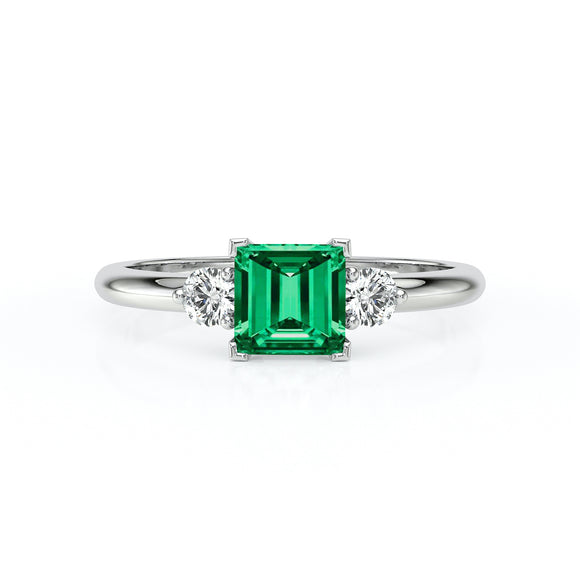 Bague trilogie émeraude et diamant Coucher de Soleil - 8