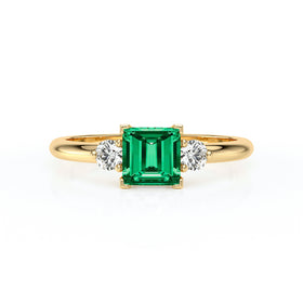 Bague trilogie émeraude et diamant Coucher de Soleil - 8