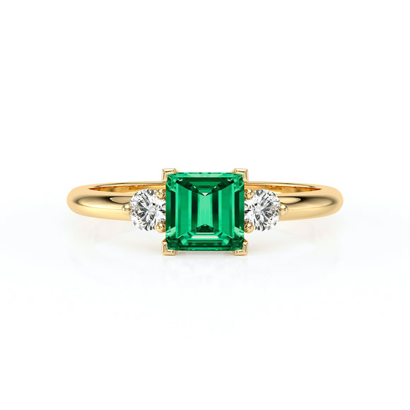 Bague trilogie émeraude et diamant Coucher de Soleil - 8