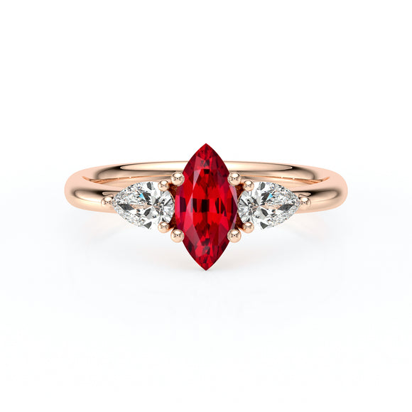 Bague trilogie rubis et diamant Coucher de Soleil - 19