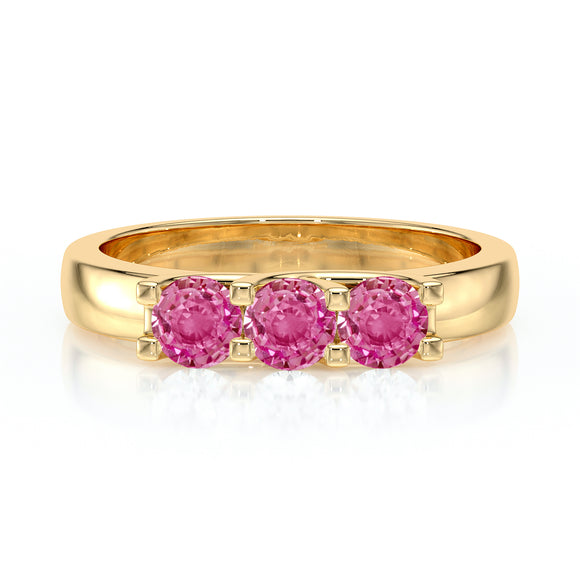 Bague trilogie saphir rose Coucher de Soleil - 2