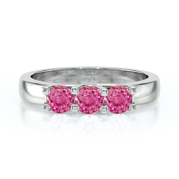 Bague trilogie saphir rose Coucher de Soleil - 2