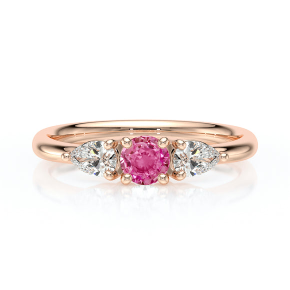 Bague trilogie saphir rose et diamant Coucher de Soleil - 5
