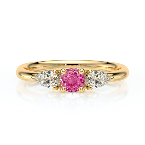 Bague trilogie saphir rose et diamant Coucher de Soleil - 5