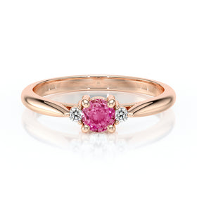 Bague trilogie saphir rose et diamant Coucher de Soleil - 1