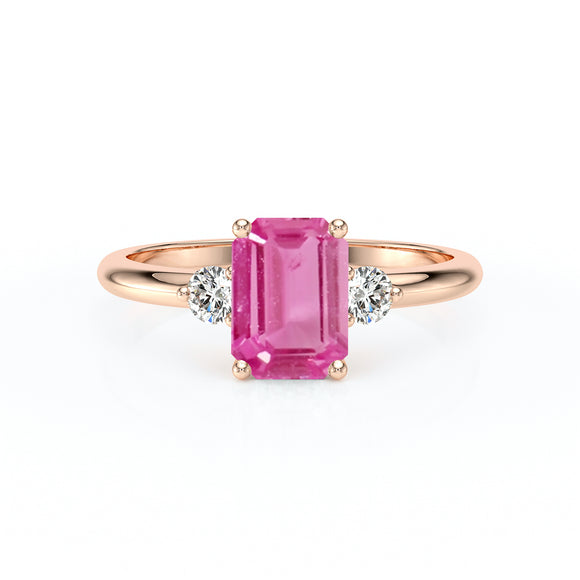 Bague trilogie saphir rose et diamant Coucher de Soleil - 10