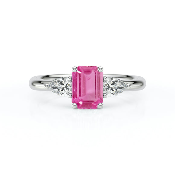 Bague trilogie saphir rose et diamant Coucher de Soleil - 16