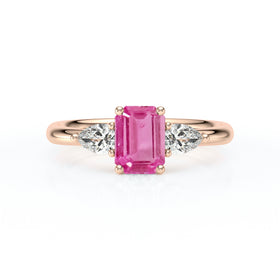Bague trilogie saphir rose et diamant Coucher de Soleil - 16