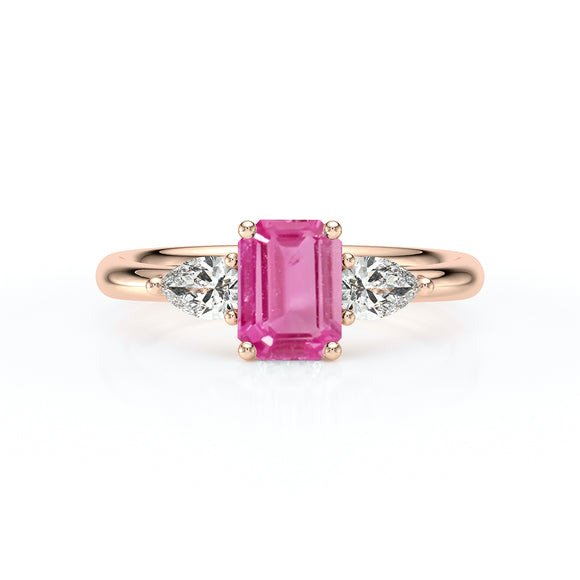 Bague trilogie saphir rose et diamant Coucher de Soleil - 16