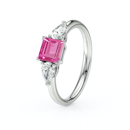 Bague trilogie saphir rose et diamant Coucher de Soleil - 17