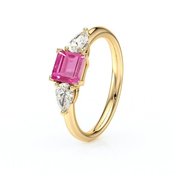 Bague trilogie saphir rose et diamant Coucher de Soleil - 17
