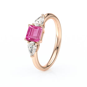 Bague trilogie saphir rose et diamant Coucher de Soleil - 17